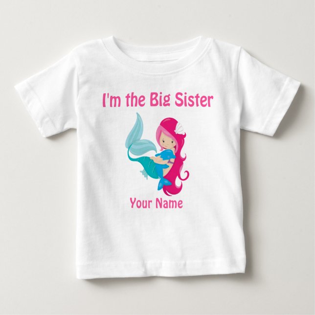 Big Sister Pink Mermaid Personalisiertes Shirt (Vorderseite)
