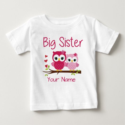 Big Sister Pink Owl Personalisiert T Shirt (Vorderseite)