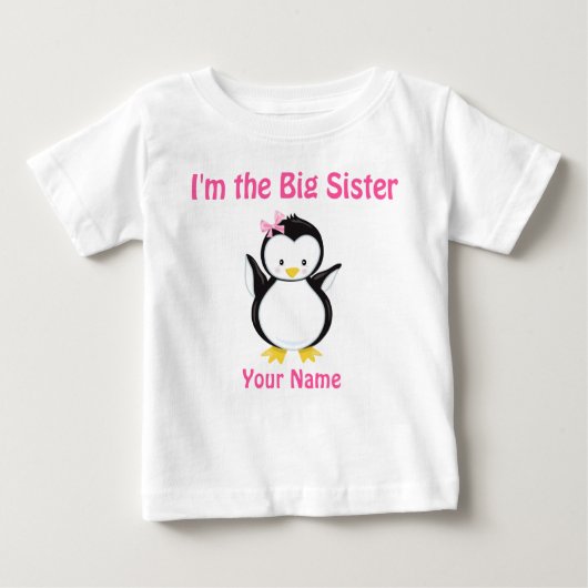 Big Sister Pink Pinguin Personalisiert T Shirt (Vorderseite)