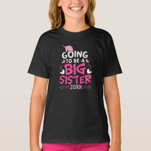 Big Sister Pink Unicorn Hearts T-Shirt