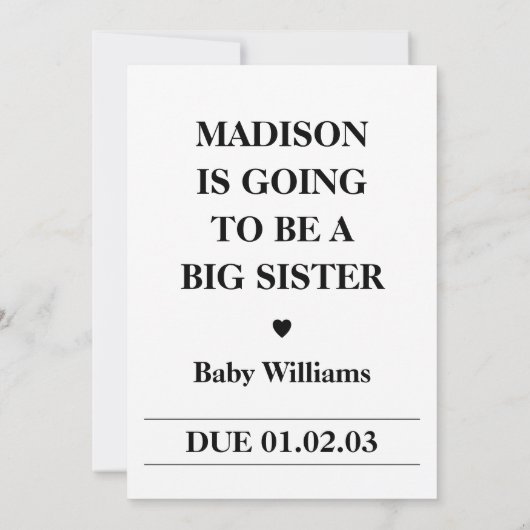 Big Sister Pregnancy Announcement Zeitung Ankündigung (Rückseite)