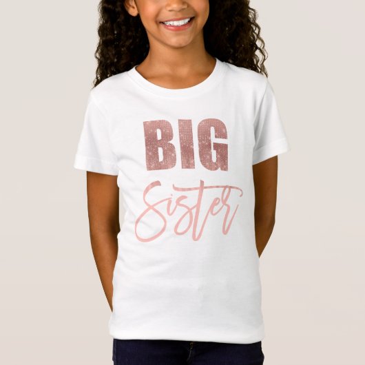 Big Sister Quote Pink Rose Glitzer Typografie T-Shirt (Vorderseite)