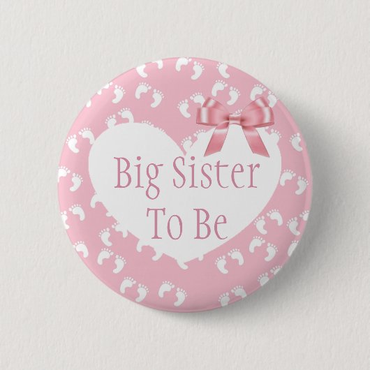Big Sister sei Pink Bow Baby Shower Button (Vorderseite)