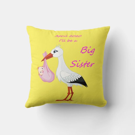 Big Sister Throw Pillow Baby Stork April 2020 Kissen (Rückseite)