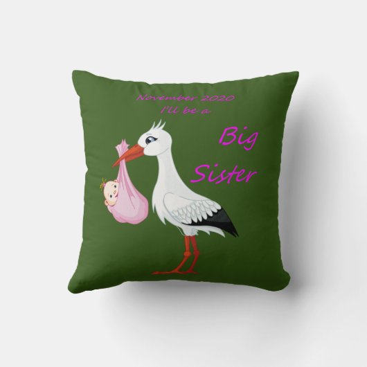 Big Sister Throw Pillow Baby Stork November 2020 Kissen (Rückseite)
