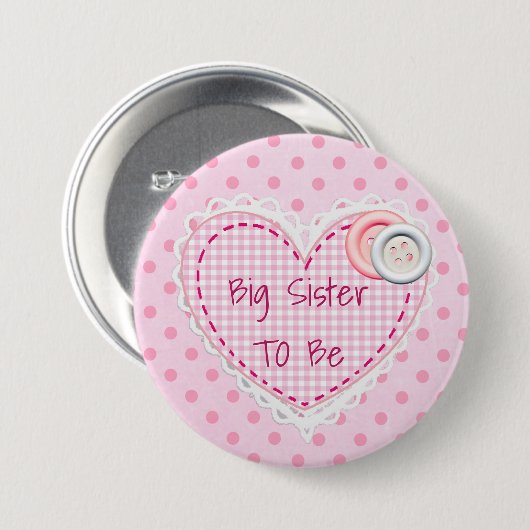 Big Sister To Be Quilted Heart Baby Shower Button (Vorne & Hinten)