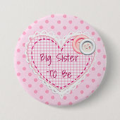 Big Sister To Be Quilted Heart Baby Shower Button (Vorderseite)