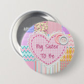 Big Sister To Be Quilted Heart Baby Shower Button (Vorne & Hinten)