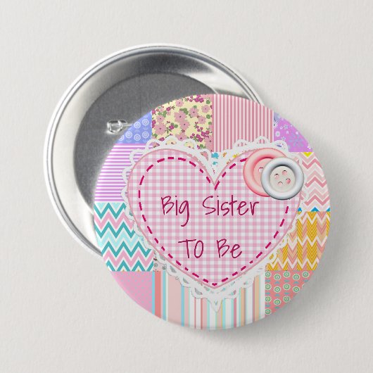 Big Sister To Be Quilted Heart Baby Shower Button (Vorne & Hinten)