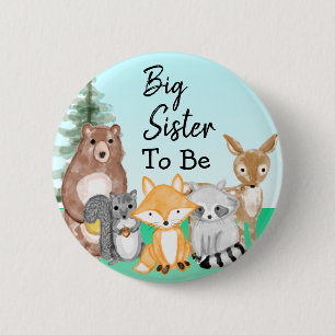 Big Sister To Be   Woodland Creatures Baby Shower Button