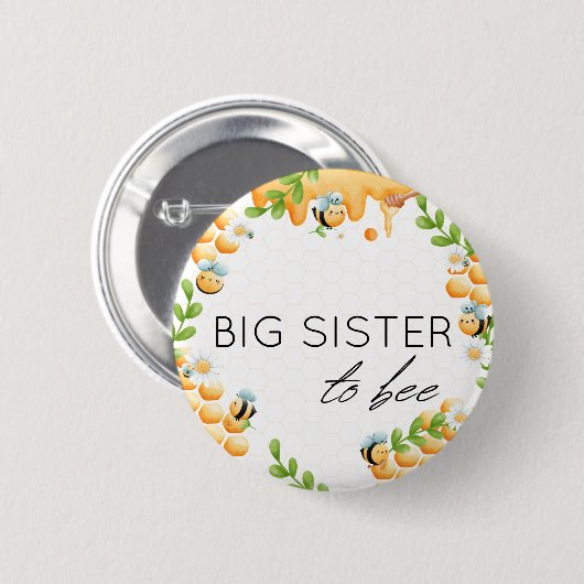 BIG SISTER to Bee Honey Bumble Bee Baby Dusche Button (Vorne & Hinten)