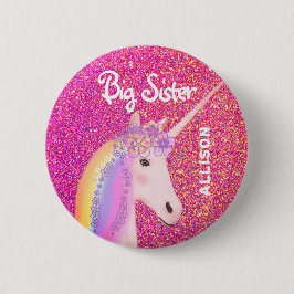 Big Sister Unicorn Rosa Glitzer Personalisiert Button