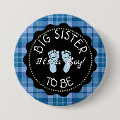 BIG SISTER zu Blue Kariert Baby Showknopf Button (Vorderseite)