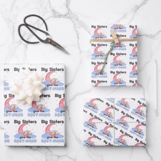 Big Sisters Give the Best Hugs - Moon Bunny Geschenkpapier Set (Vorderseite)