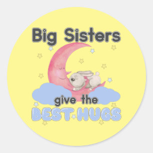 Big Sisters Give the Best Hugs - Moon Bunny Runder Aufkleber
