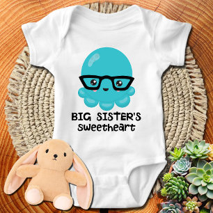 Big Sister's Sweetheart Blue Kawaii Octopus Baby Strampler
