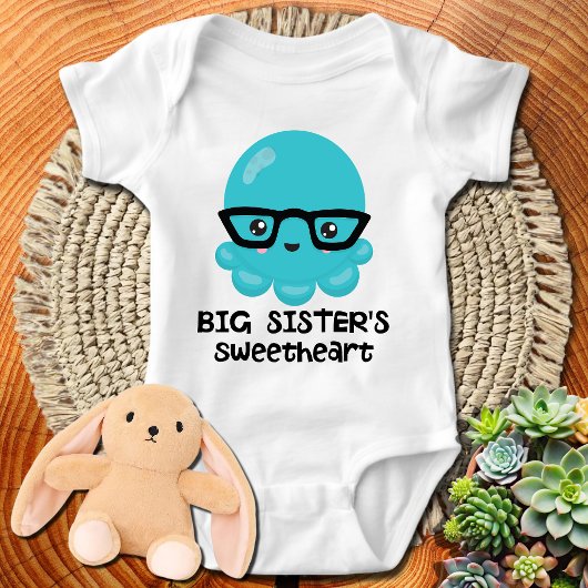 Big Sister's Sweetheart Blue Kawaii Octopus Baby Strampler