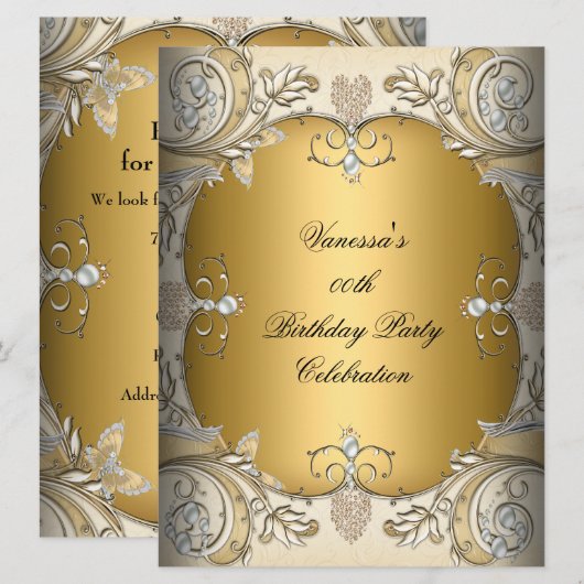 Big Size Geburtstagsparty Sepia Kaffee Gold Einladung (Vorne/Hinten)