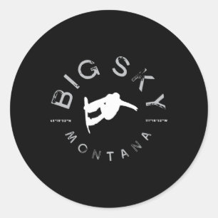 Big Sky Montana Grafik Vintages Snowboarden Runder Aufkleber