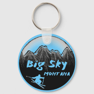 Big Sky Montana künstlerischer Skifahrer Schlüsselanhänger