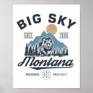 Big - Sky Montana Snow Skifahren Trendy Retro Lodg Poster