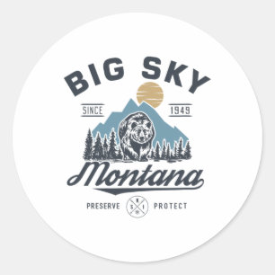 Big - Sky Montana Snow Skifahren Trendy Retro Lodg Runder Aufkleber