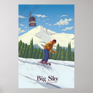 Big Sky Montana Snowboarden Reiseplakat Poster