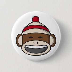 Big Smile Sock Monkey Emoji Button