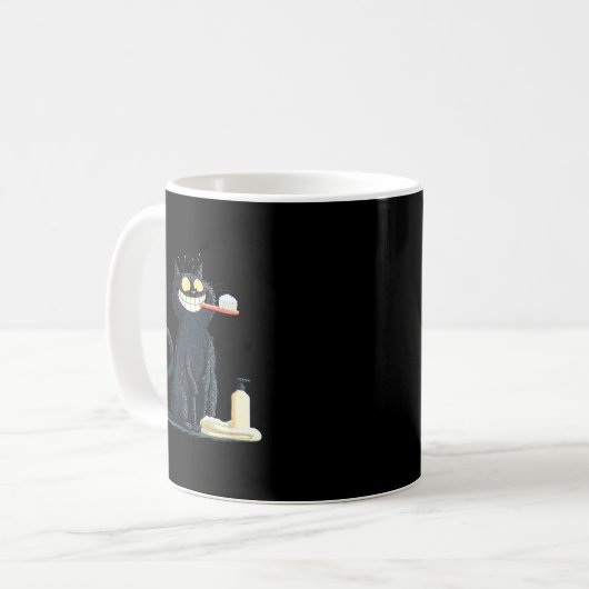 Big Smiling Cat With Toothbrush For Teeth Brushing Kaffeetasse (Vorderseite Links)