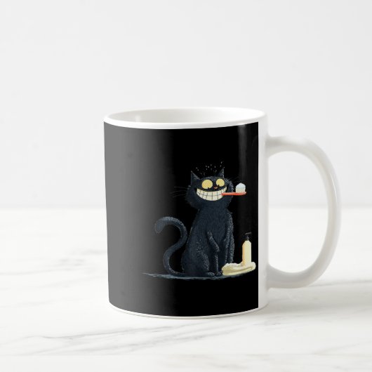 Big Smiling Cat With Toothbrush For Teeth Brushing Kaffeetasse (Rechts)