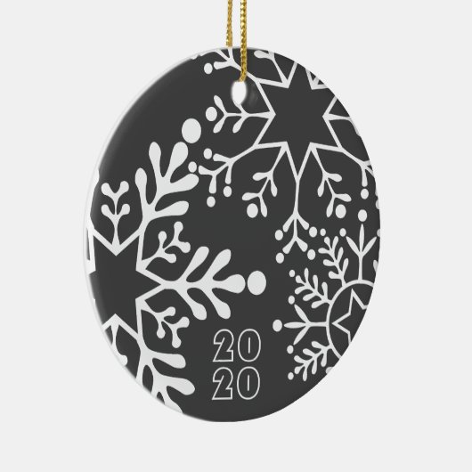 Big SNOWFLAKES Name & Datum Weihnachten Keramik Ornament (Rechts)