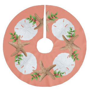 Big Starfish Sand Dollars Holly Blätter Baumrock Polyester Weihnachtsbaumdecke