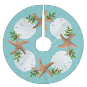 Big Starfish Sand Dollars Holly Blätter Polyester Weihnachtsbaumdecke (Vorderseite)