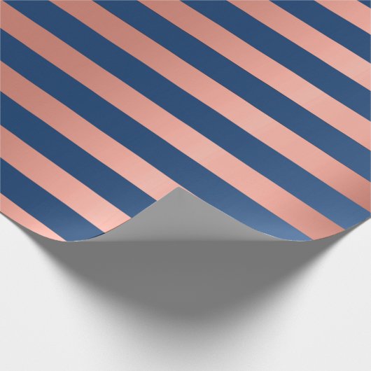 Big Stripes Lines Blue Navy Korallenpeach Rose Geschenkpapier (Ecke)