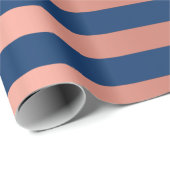 Big Stripes Lines Blue Navy Korallenpeach Rose Geschenkpapier (Rolleneckpunkt)