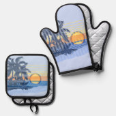 Big Sunset Hawaiian Strike Surfer - Blau & Orange Ofenhandschuh & Topflappen-Set (Vorderseite/Rückseite)