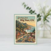 Big Sur CA Grüße Retro Küstenstraße Postkarte (Stehend Vorderseite)
