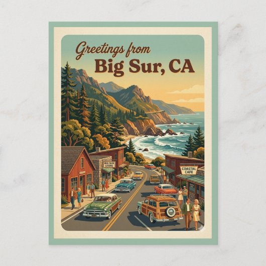 Big Sur CA Grüße Retro Küstenstraße Postkarte (Vorderseite)