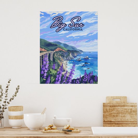 Big Sur California Küste Retro Westküste Poster (Küche)