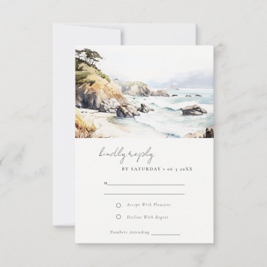 Big Sur, California Landscape Watercolor Wedding RSVP Karte (Vorderseite)
