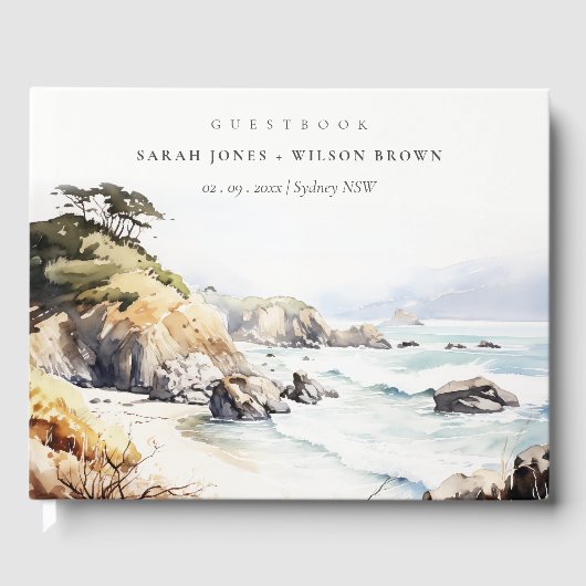 Big Sur, California Watercolor Landscape Wedding Gästebuch (Vorderseite)