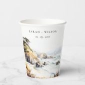 Big Sur, California Watercolor Landscape Wedding Pappbecher (Rückseite)