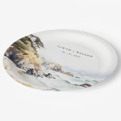 Big Sur, California Watercolor Landscape Wedding Pappteller (Schrägansicht)