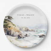 Big Sur, California Watercolor Landscape Wedding Pappteller (Vorderseite)