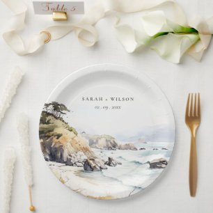 Big Sur, Kalifornien Aquarell-Landschaft-Hochzeit Pappteller