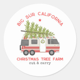 Big Sur Weihnachtsbaumfarm Vintag RV Camper Runder Aufkleber