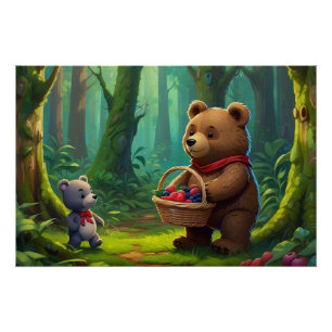 Big Teddy Bear und Baby Teddy Cartoon für Kinder Poster