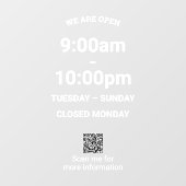 Big Time Moderne White Store Stunden mit QR-Code Fensteraufkleber (Blatt)