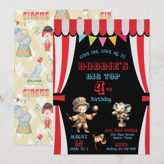Big Top Circus Geburtstagseinladung Einladung (Vorne/Hinten)