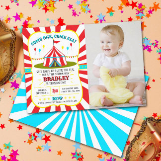Big Top Circus Karneval 1. Geburtstag Foto Einladung